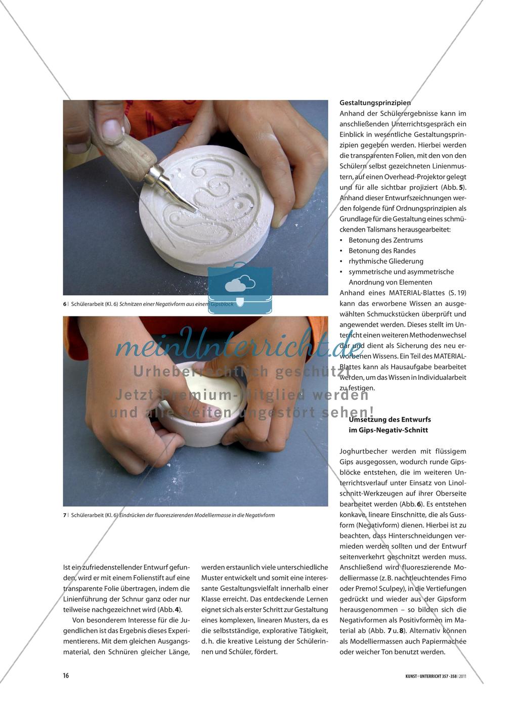 Entwerfen und Gestalten eines Talismans in der Technik des Gips-Negativ-Schnitts Preview 5
