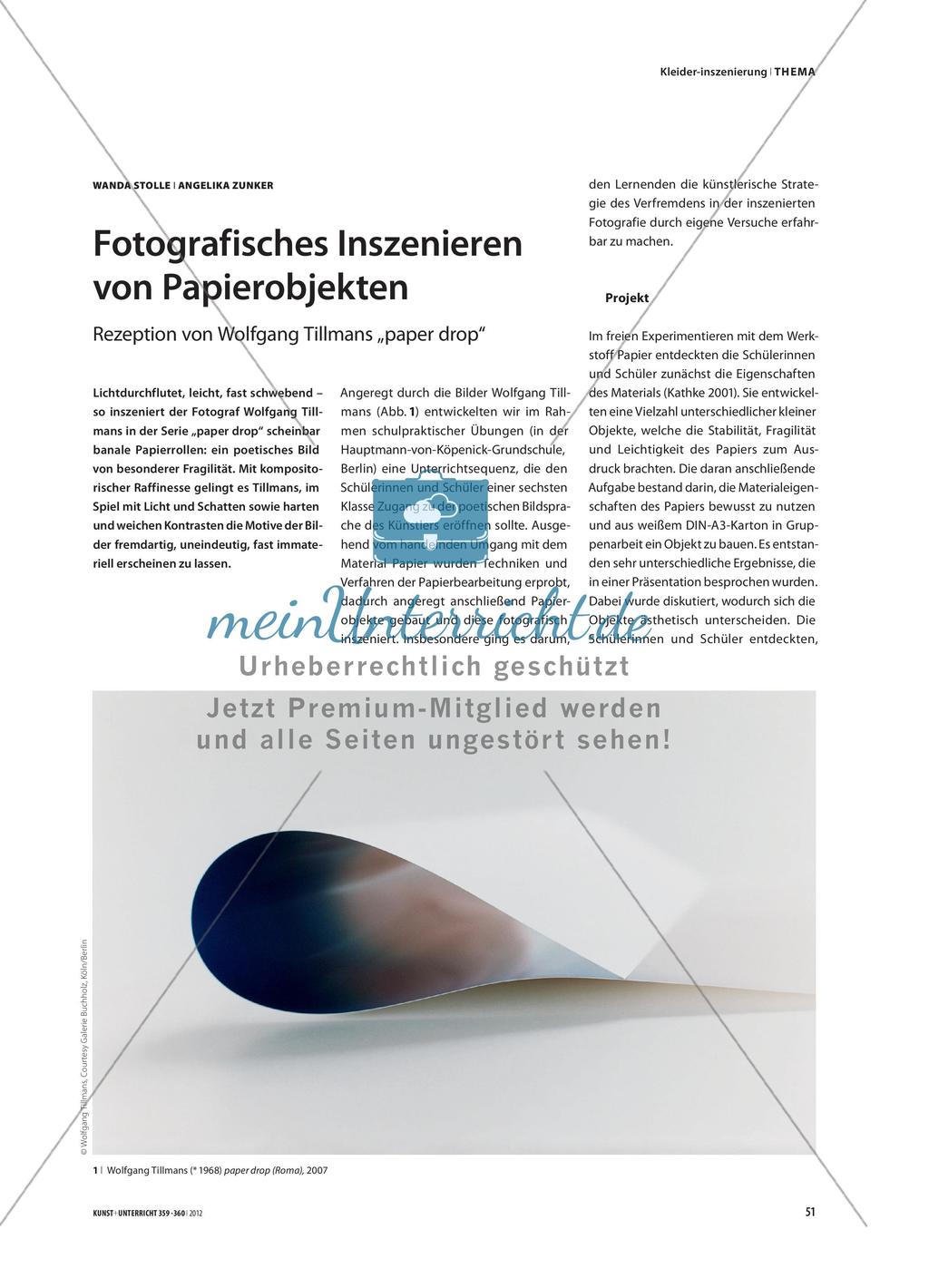 Fotografisches Inszenieren von Papierobjekten - Rezeption von Wolfgang Tillmans „paper drop“ Preview 1