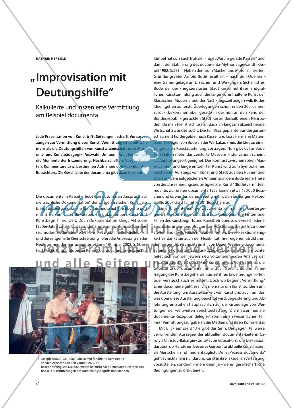 „Improvisation mit Deutungshilfe“ - Kalkulierte und inszenierte Vermittlung am Beispiel documenta Preview 1