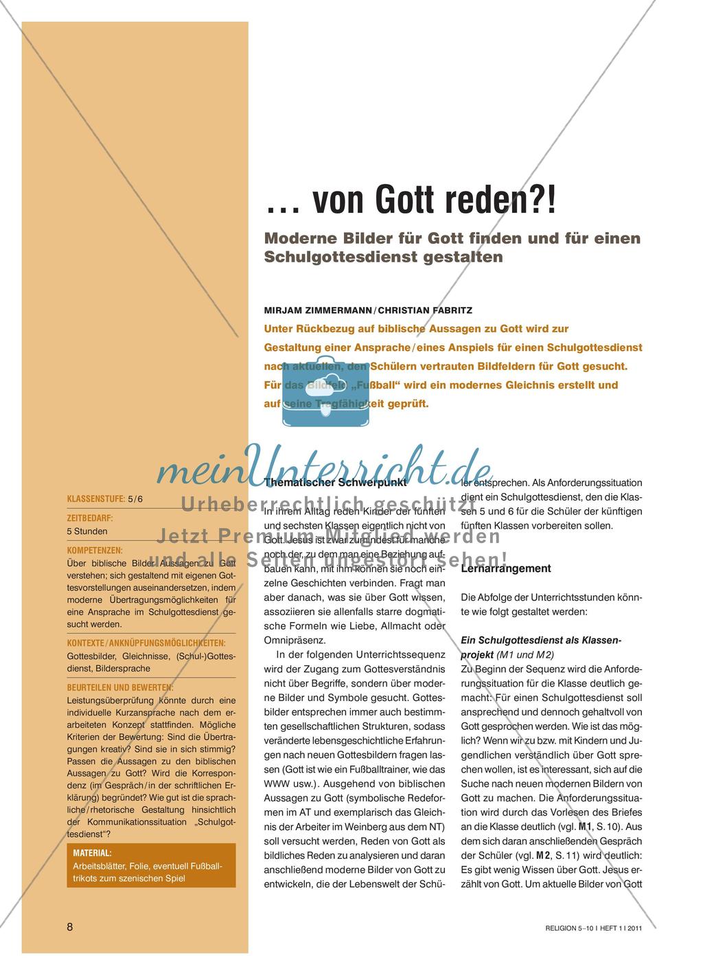 … von Gott reden?! - Moderne Bilder für Gott finden und für einen Schulgottesdienst gestalten Preview 1