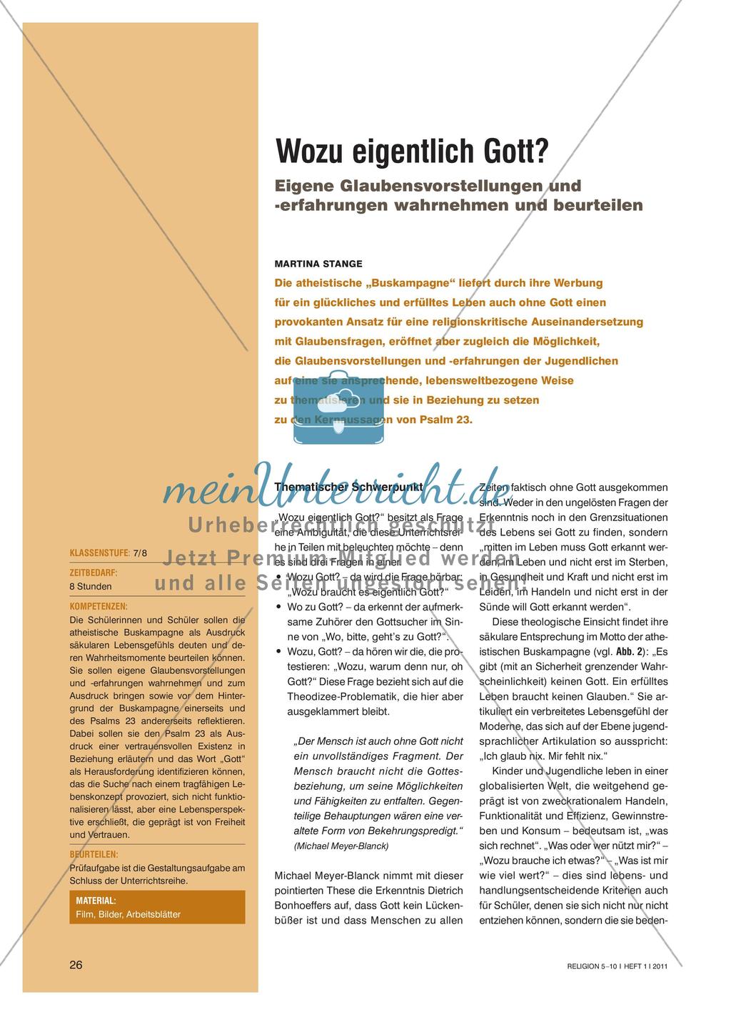 Wozu eigentlich Gott? - Eigene Glaubensvorstellungen und -erfahrungen wahrnehmen und beurteilen Preview 1