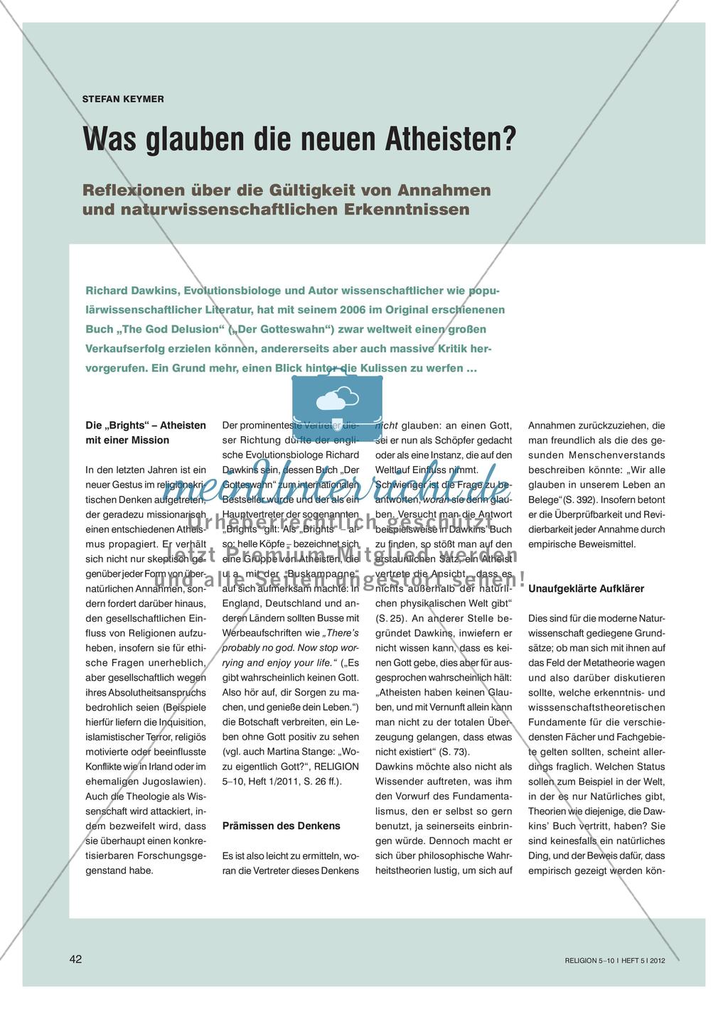 Was glauben die neuen Atheisten? - Reflexionen über die Gültigkeit von Annahmen und naturwissenschaftlichen Erkenntnissen Preview 1