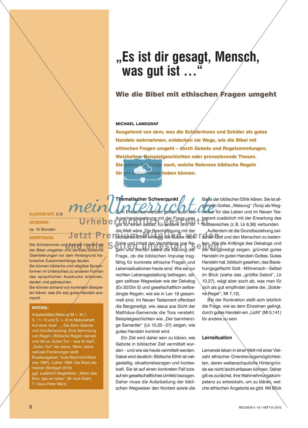 „Es ist dir gesagt, Mensch, was gut ist …“ - Wie die Bibel mit ethischen Fragen umgeht Preview 1