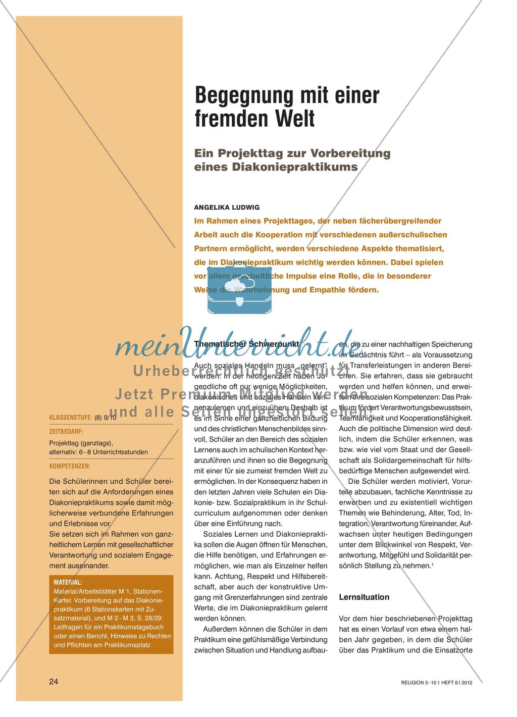 Begegnung mit einer fremden Welt - Ein Projekttag zur Vorbereitung eines Diakoniepraktikums Preview 1