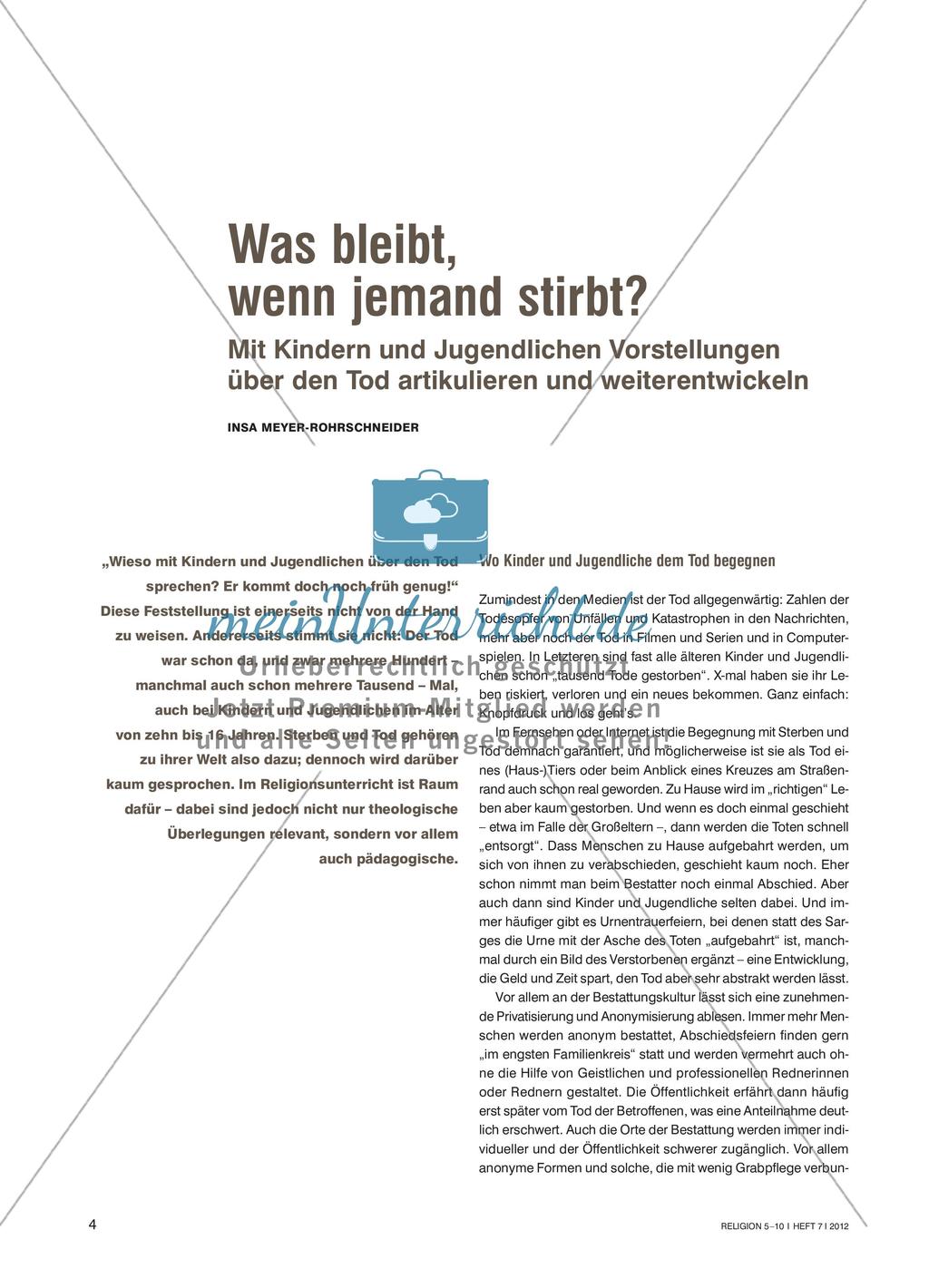 Was bleibt, wenn jemand stirbt? - Mit Kindern und Jugendlichen Vorstellungen über den Tod artikulieren und weiterentwickeln Preview 1