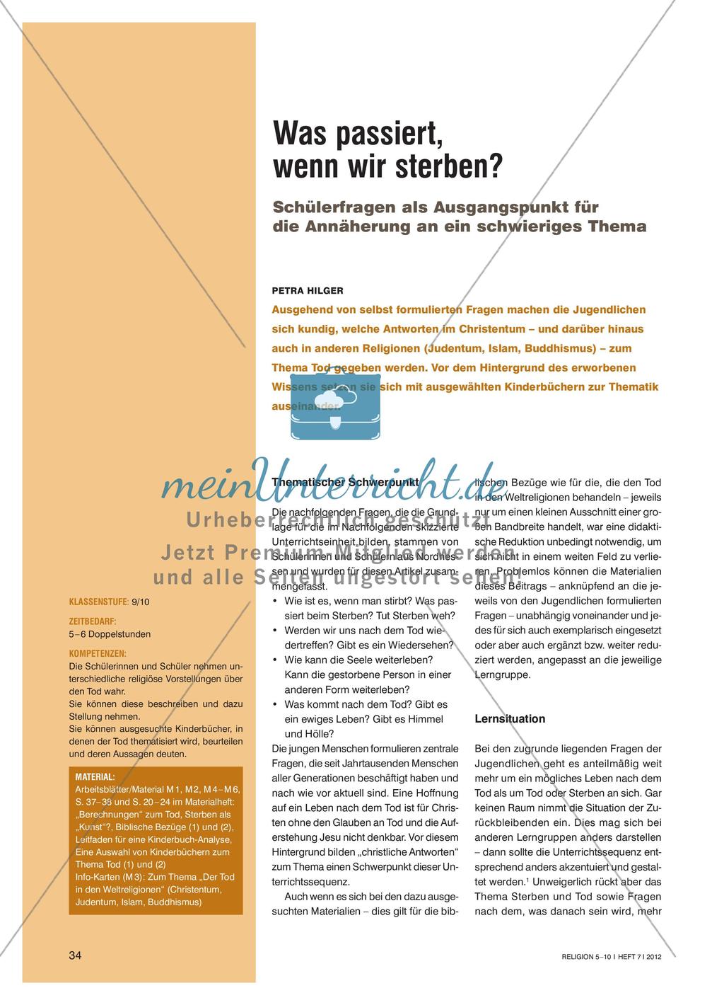 Was passiert, wenn wir sterben? - Schülerfragen als Ausgangspunkt für die Annäherung an ein schwieriges Thema Preview 1