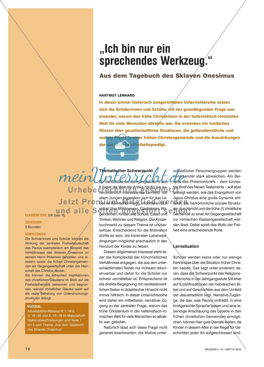 Stationenarbeit zu der Erzählung