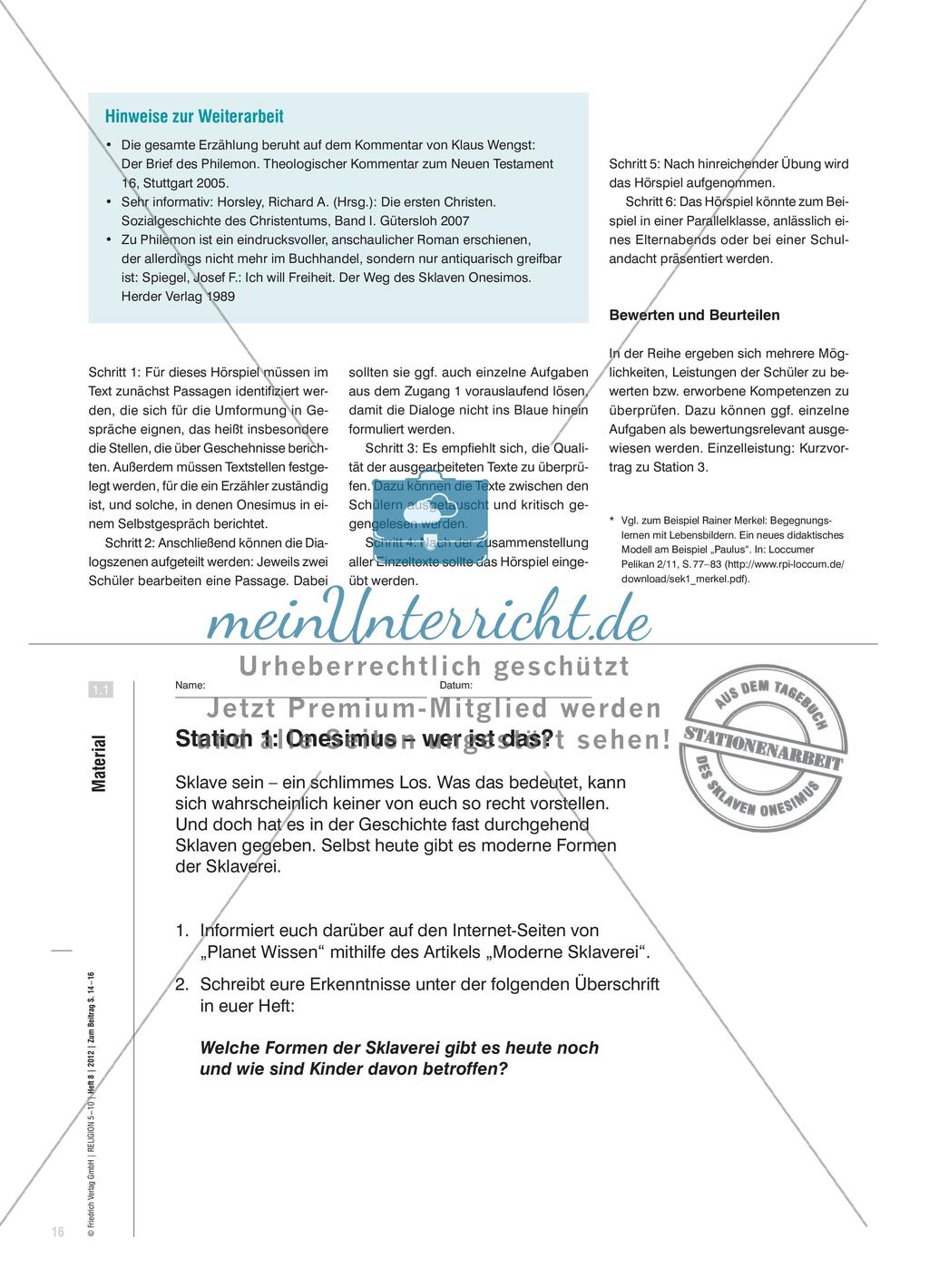 Stationenarbeit zu der Erzählung