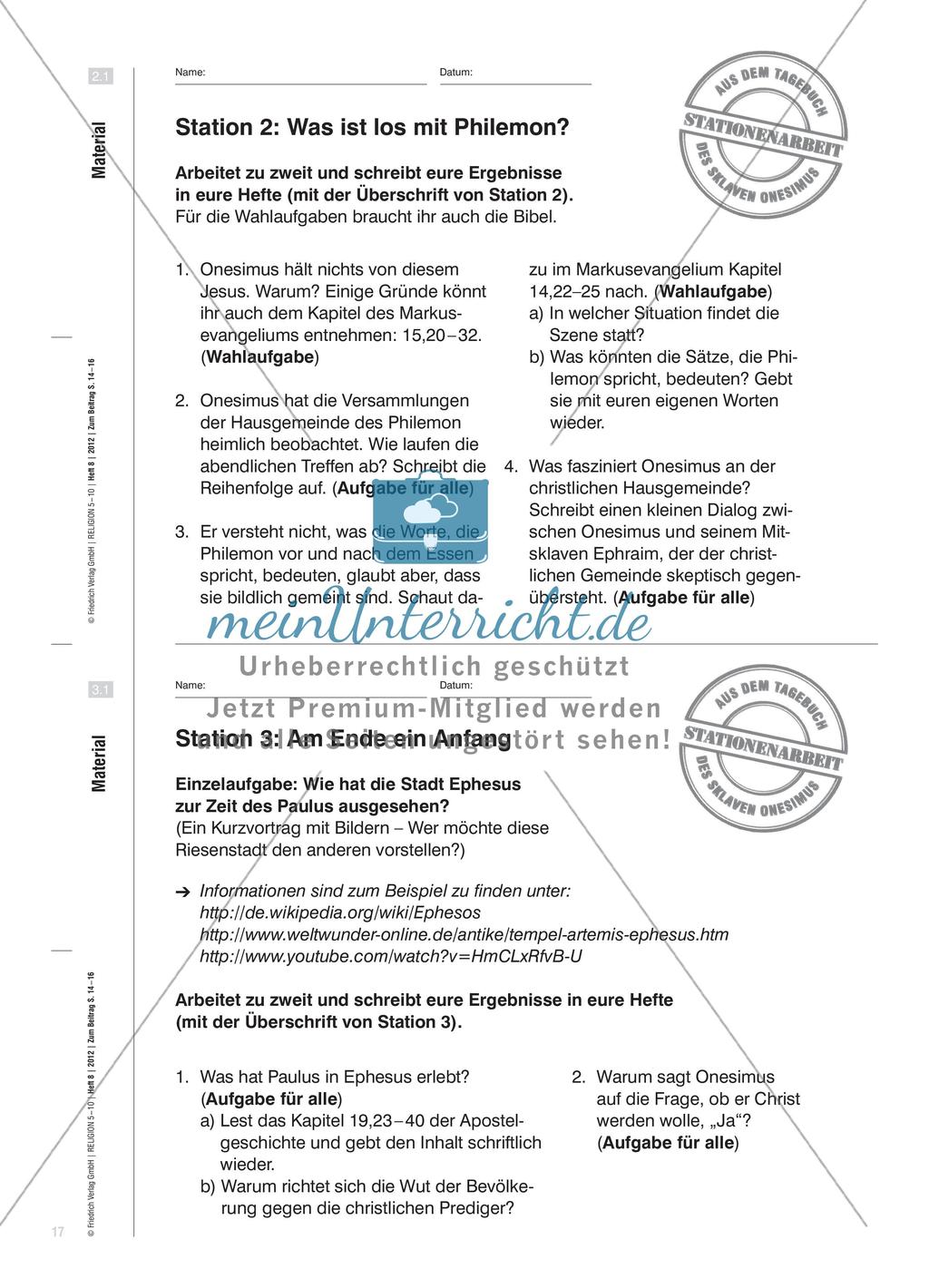 Stationenarbeit zu der Erzählung