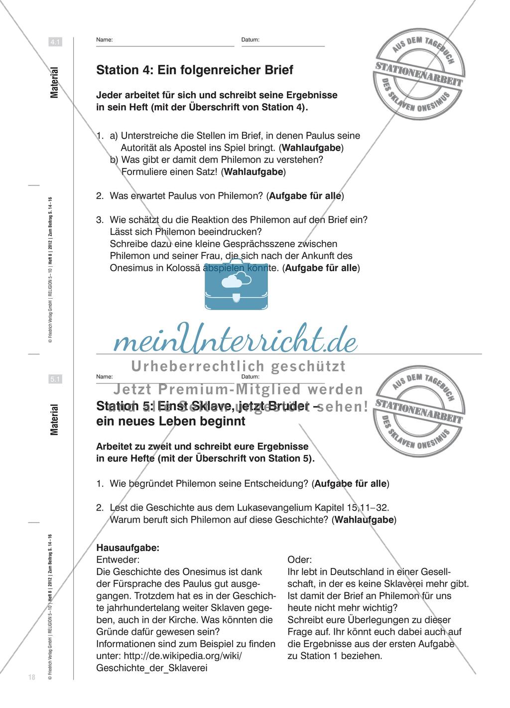 Stationenarbeit zu der Erzählung