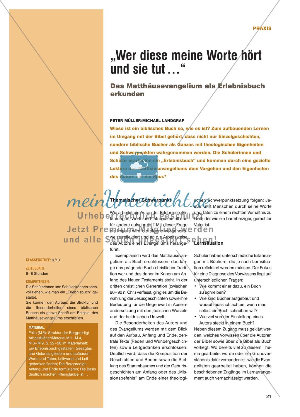 „Wer diese meine Worte hört und sie tut …“ - Das Matthäusevangelium als Erlebnisbuch erkunden Preview 1