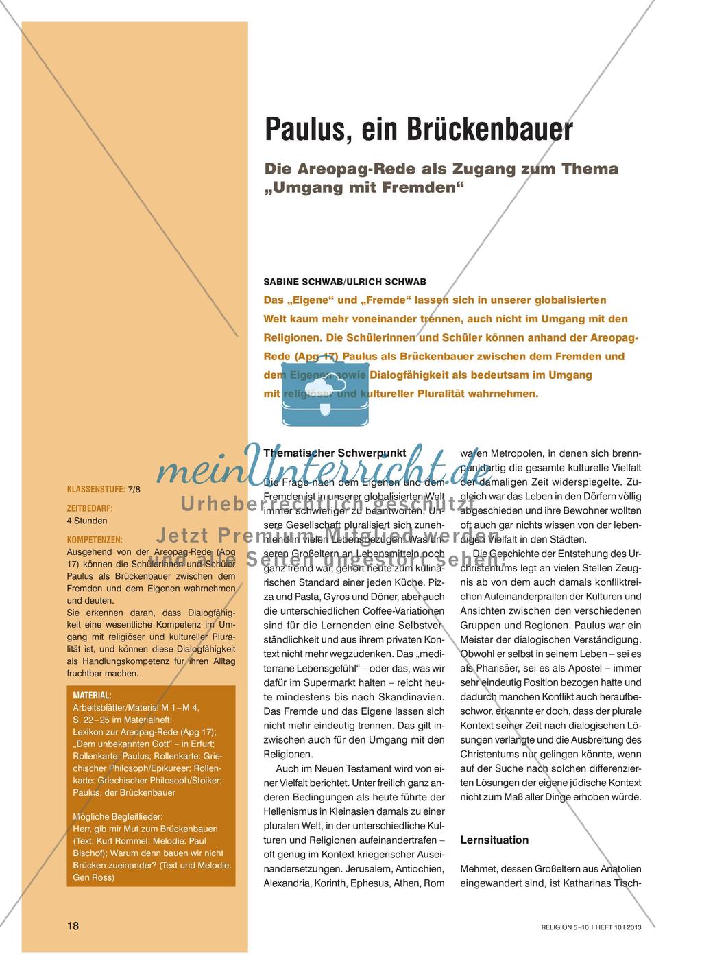 Paulus, ein Brückenbauer - Die Areopag-Rede als Zugang zum Thema „Umgang mit Fremden“ Preview 1