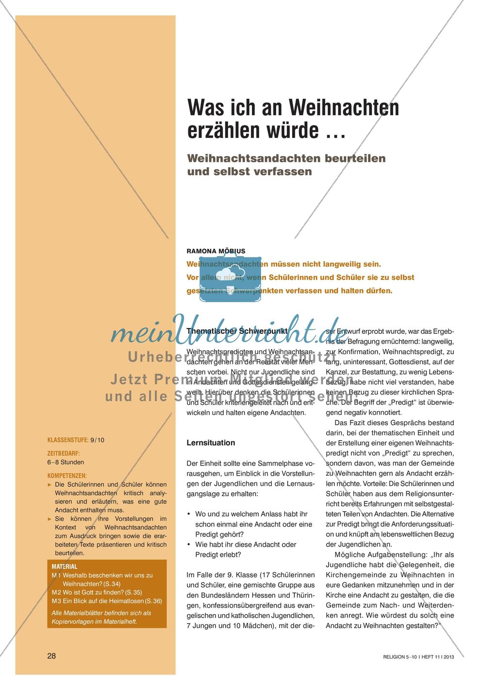 Beurteilung und Verfassung einer eigenen Weihnachtsandachten Preview 1