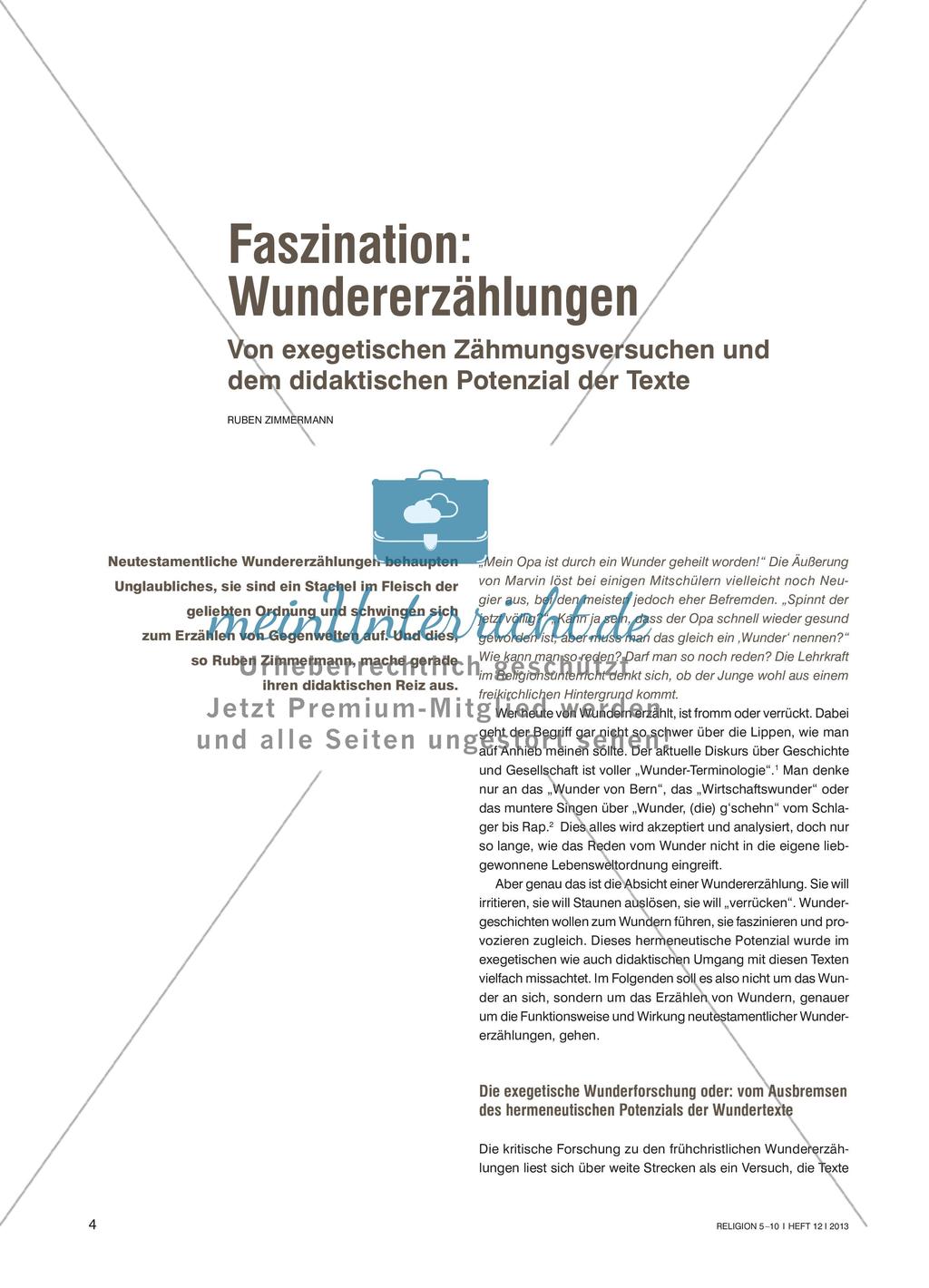 Faszination: Wundererzählungen - Von exegetischen Zähmungsversuchen und dem didaktischen Potenzial der Texte Preview 1