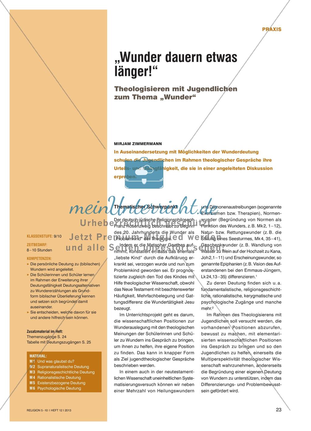 „Wunder dauern etwas länger!“ - Theologisieren mit Jugendlichen zum Thema „Wunder“ Preview 1