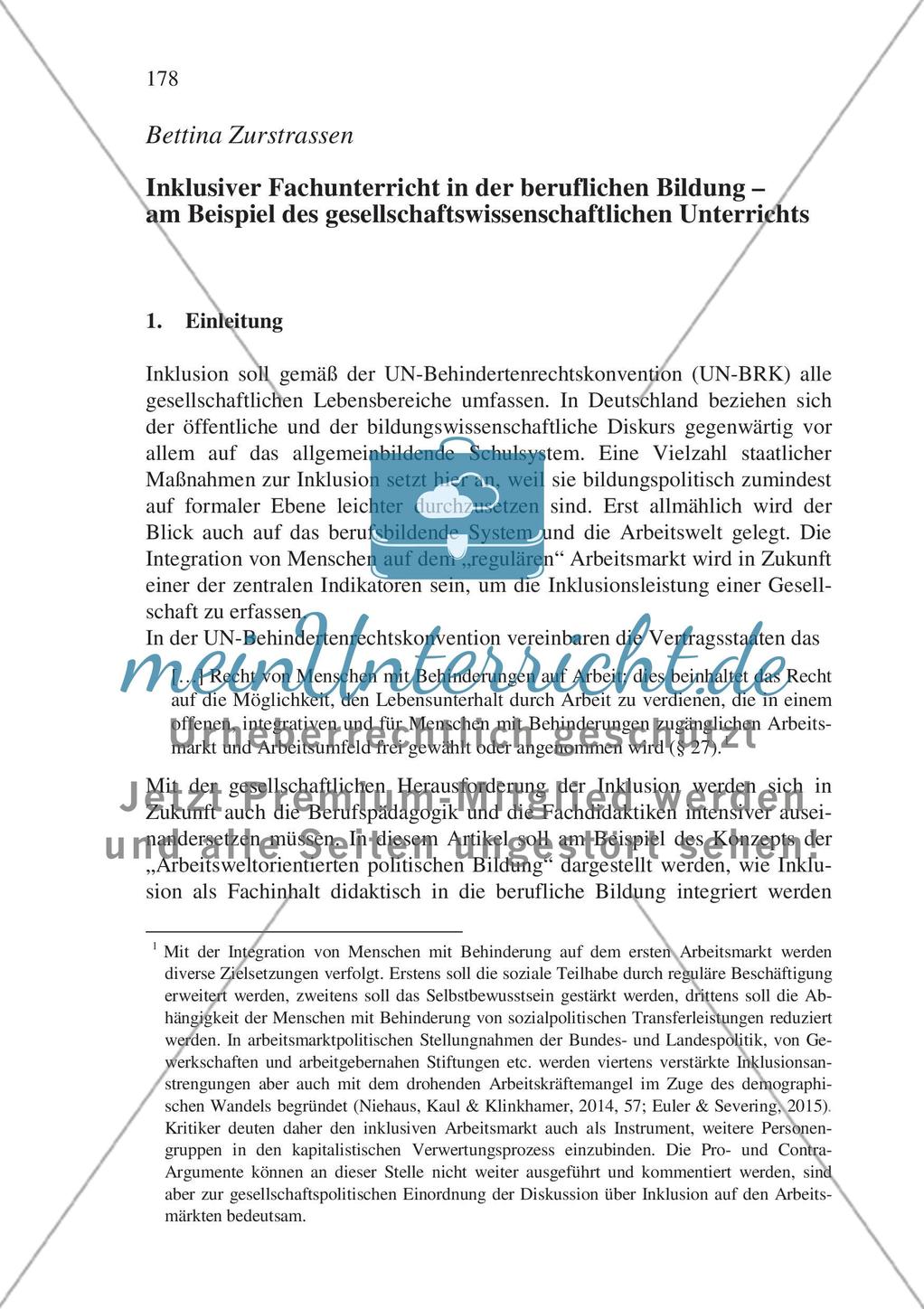 Inklusiver Fachunterricht in der beruflichen Bildung – am Beispiel des gesellschaftswissenschaftlichen Unterrichts Preview 1