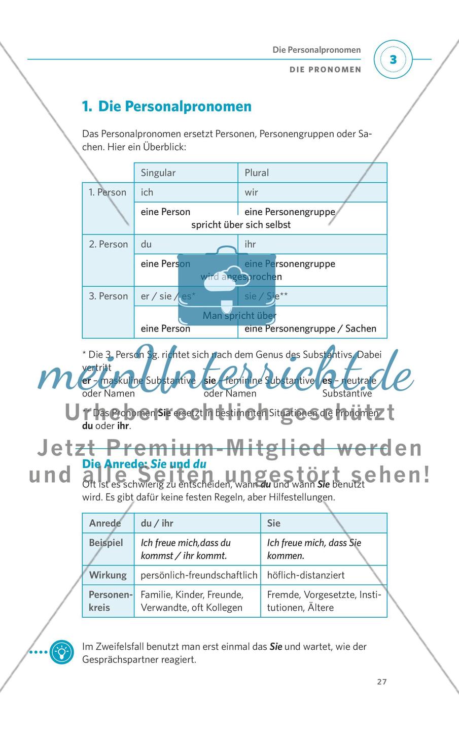 Die Pronomen Preview 2