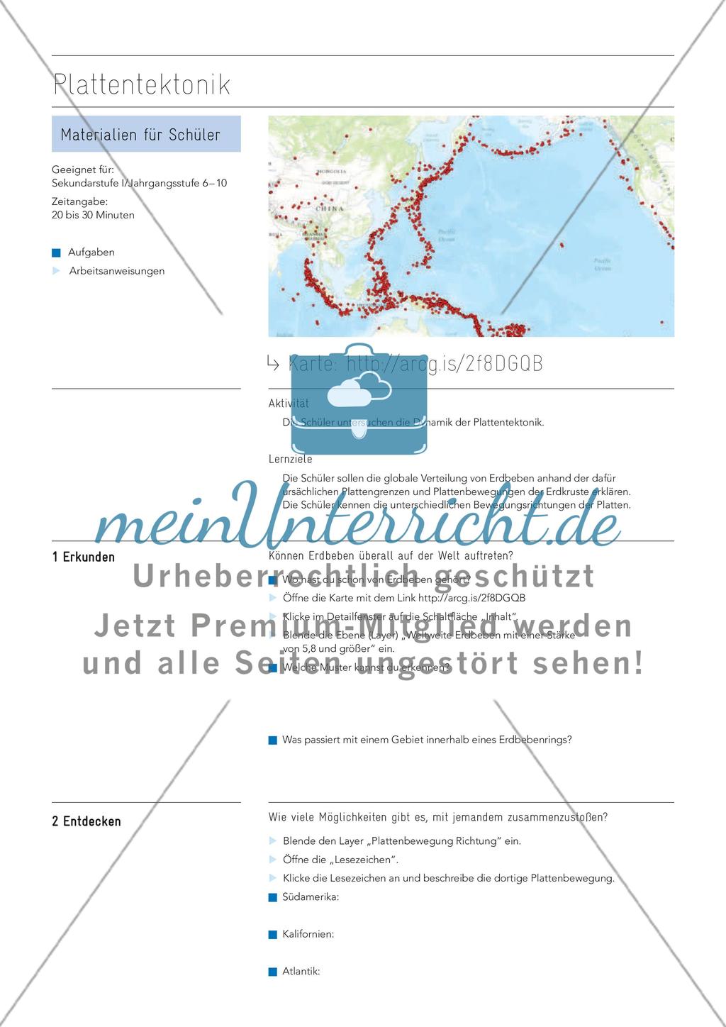 Plattentektonik untersuchen, an interaktiver Karte Preview 1