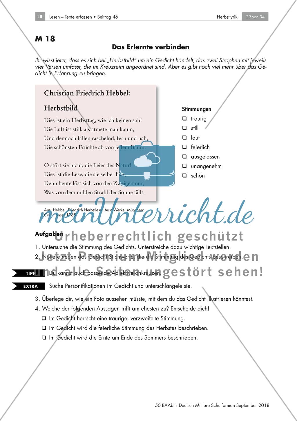 Herbstgedichte: Gedichtwerkstatt, Aufbau und Form des Gedichts Preview 10