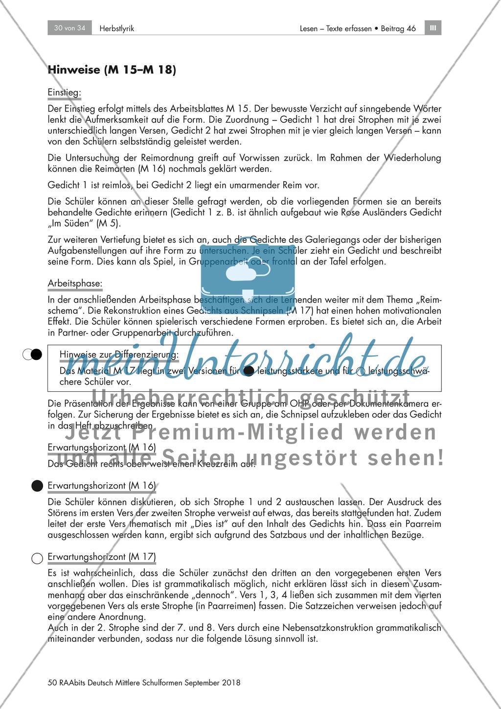 Herbstgedichte: Gedichtwerkstatt, Aufbau und Form des Gedichts Preview 11