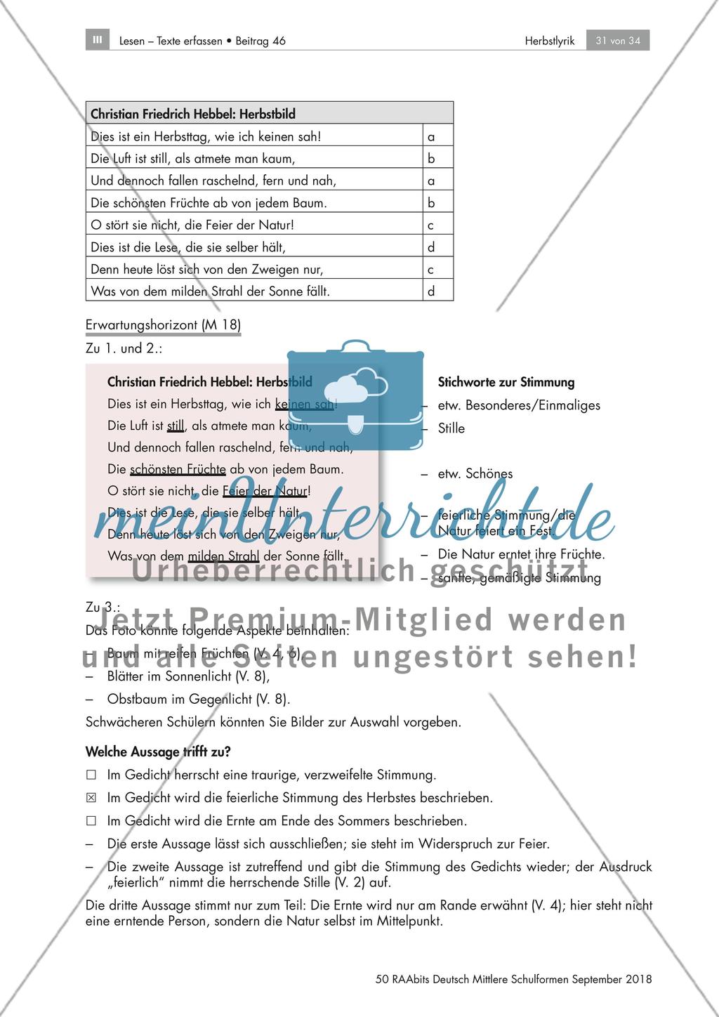 Herbstgedichte: Gedichtwerkstatt, Aufbau und Form des Gedichts Preview 12