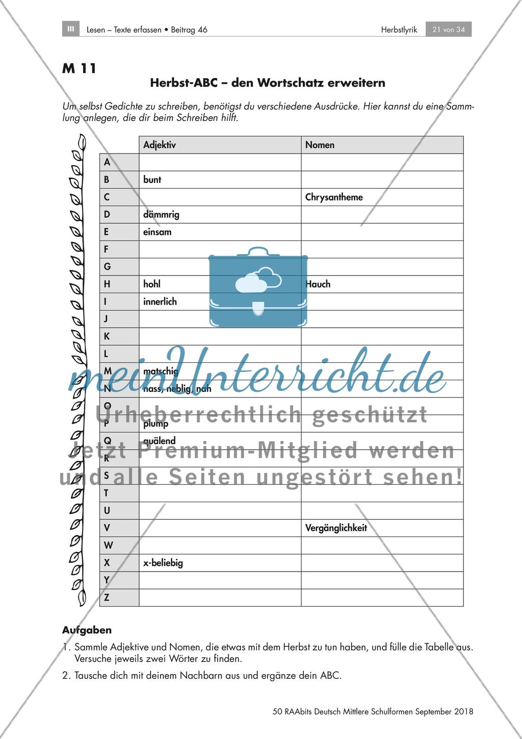 Herbstgedichte: Gedichtwerkstatt, Aufbau und Form des Gedichts Preview 2