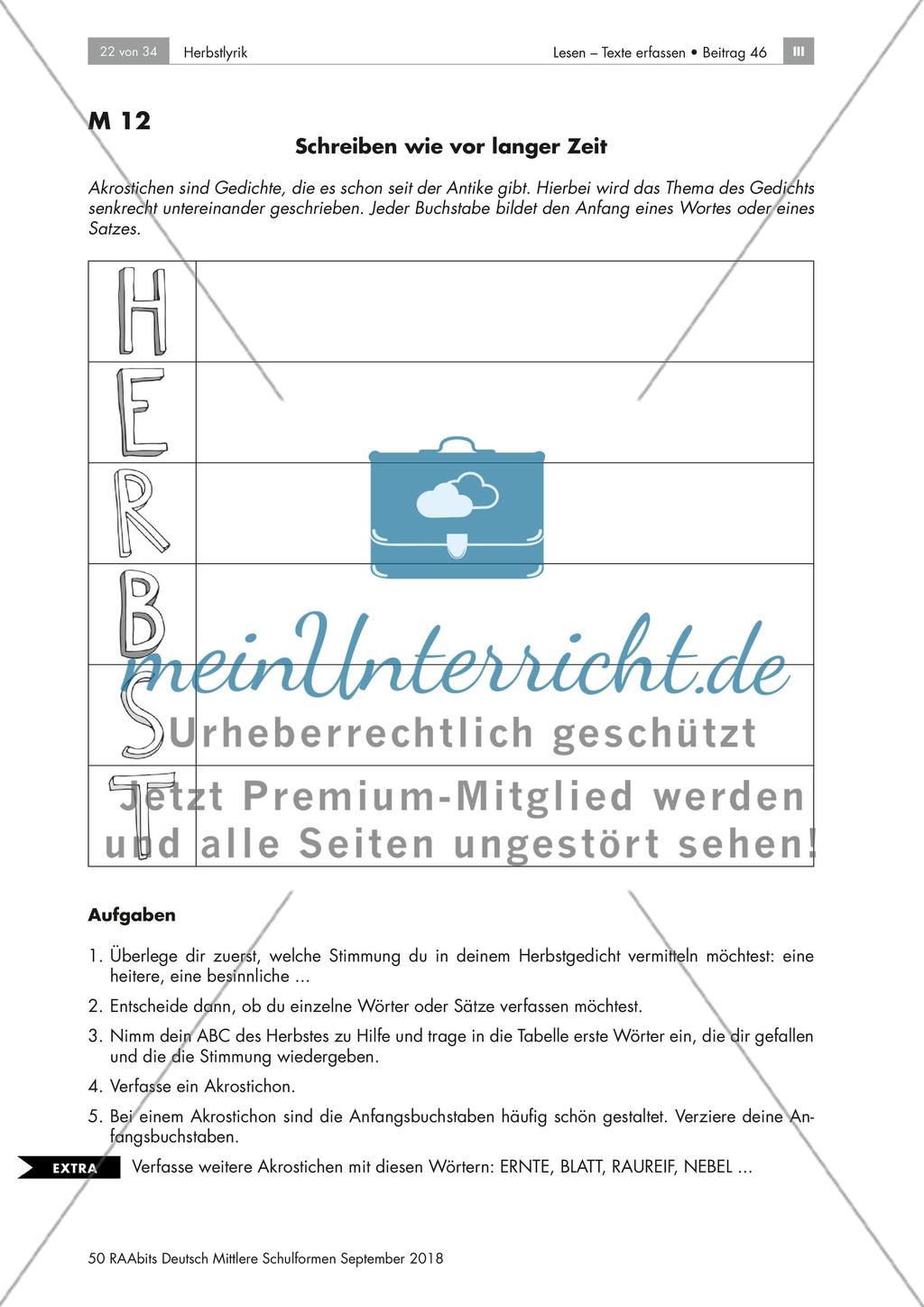Herbstgedichte: Gedichtwerkstatt, Aufbau und Form des Gedichts Preview 3