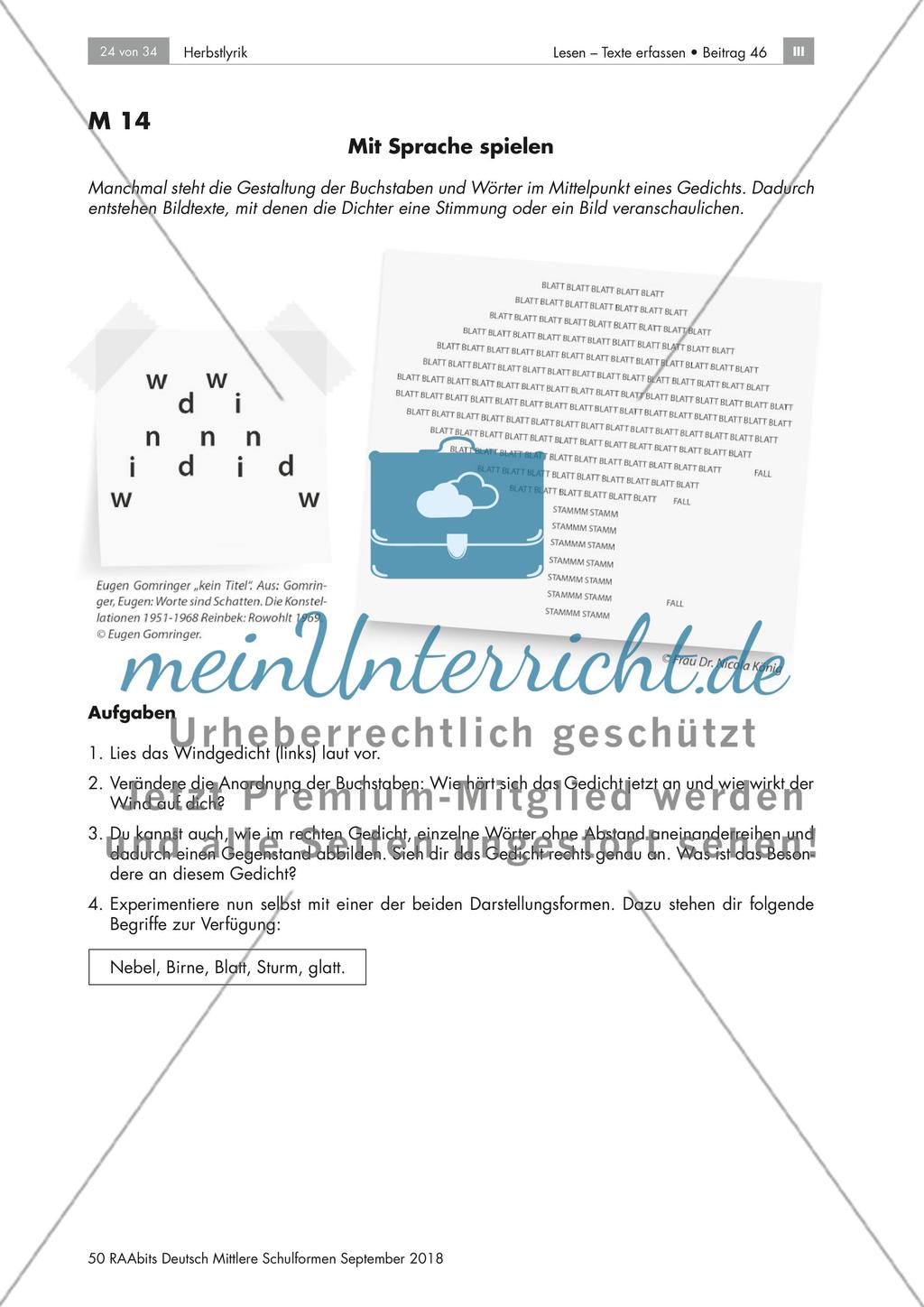 Herbstgedichte: Gedichtwerkstatt, Aufbau und Form des Gedichts Preview 5