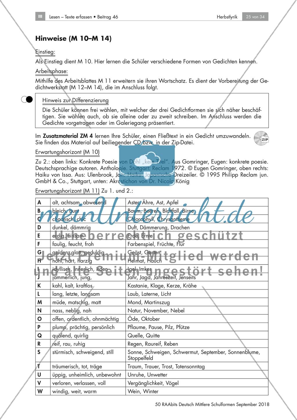 Herbstgedichte: Gedichtwerkstatt, Aufbau und Form des Gedichts Preview 6