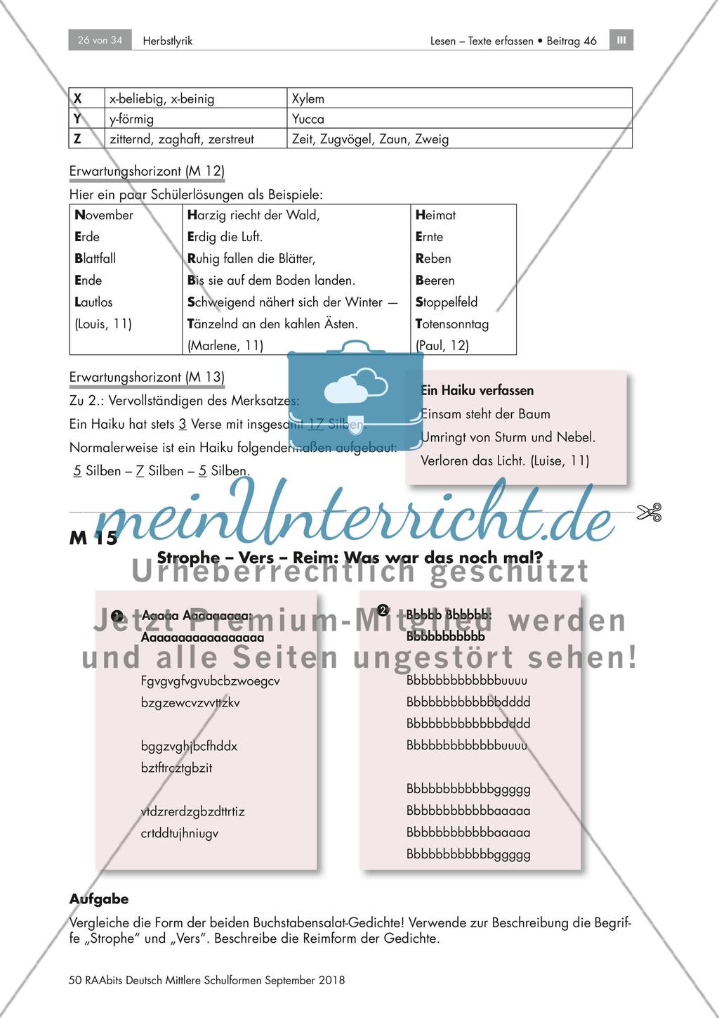 Herbstgedichte: Gedichtwerkstatt, Aufbau und Form des Gedichts Preview 7