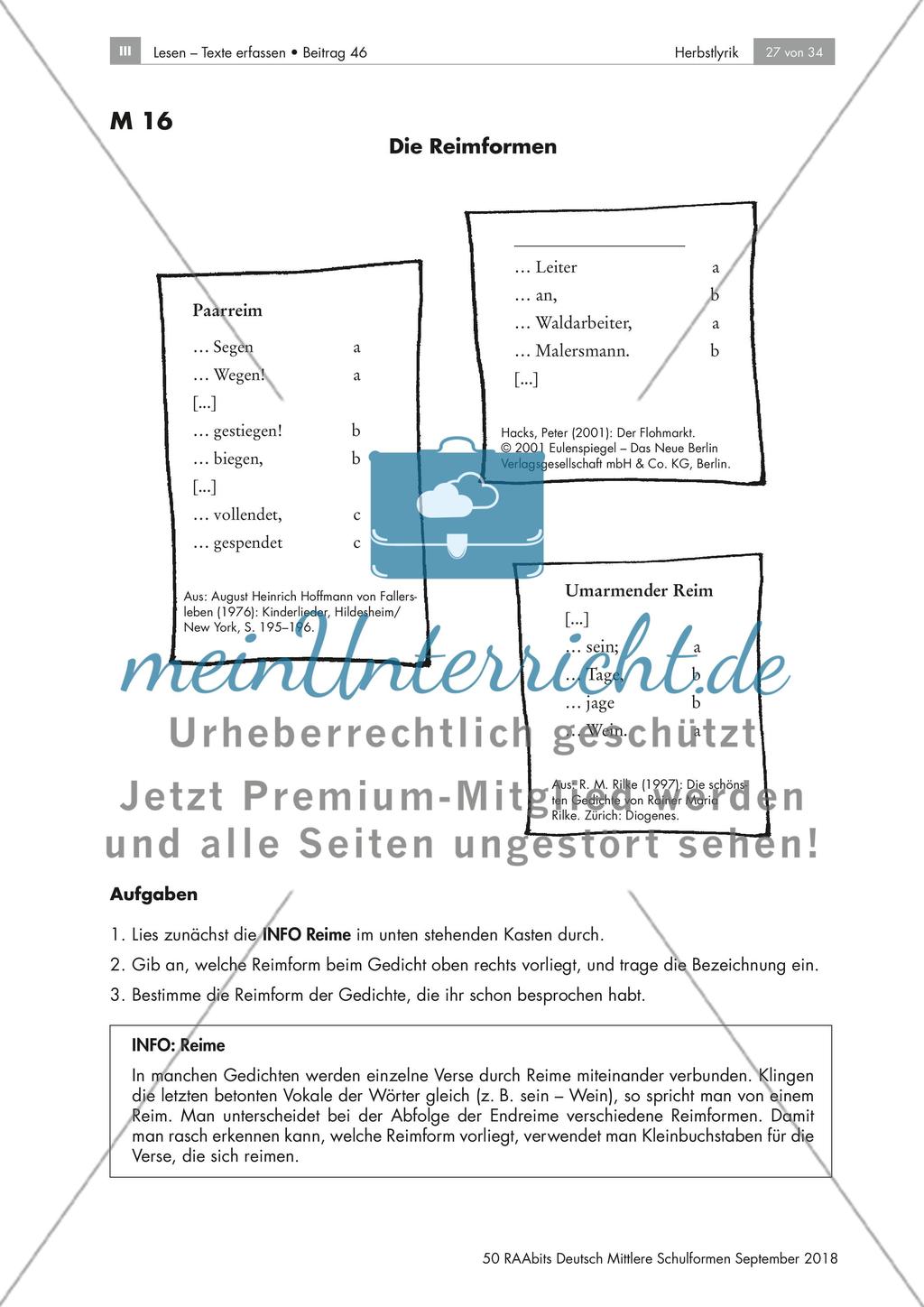 Herbstgedichte: Gedichtwerkstatt, Aufbau und Form des Gedichts Preview 8