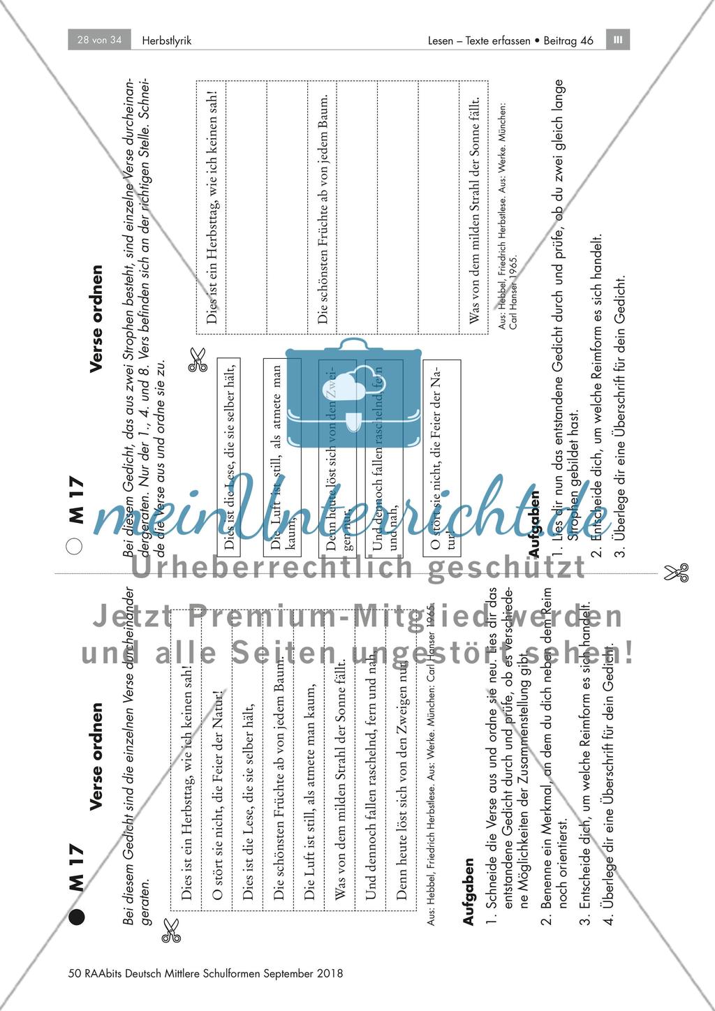Herbstgedichte: Gedichtwerkstatt, Aufbau und Form des Gedichts Preview 9