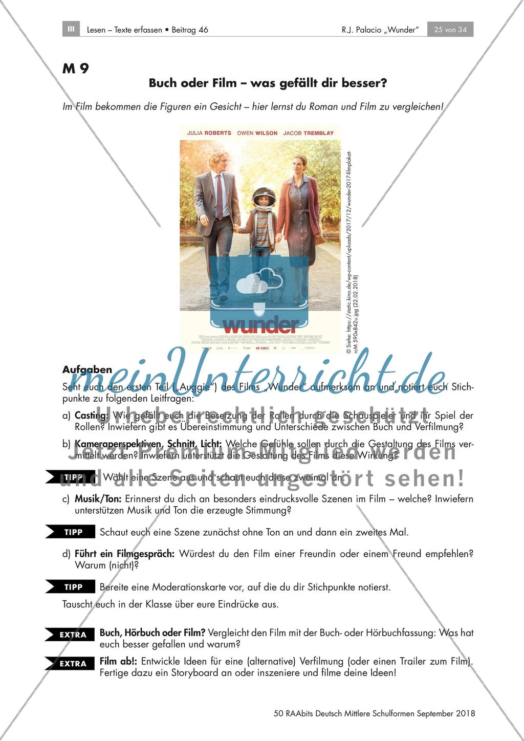 R. J. Palacio - Wunder: Vergleich von Roman und Film Preview 1