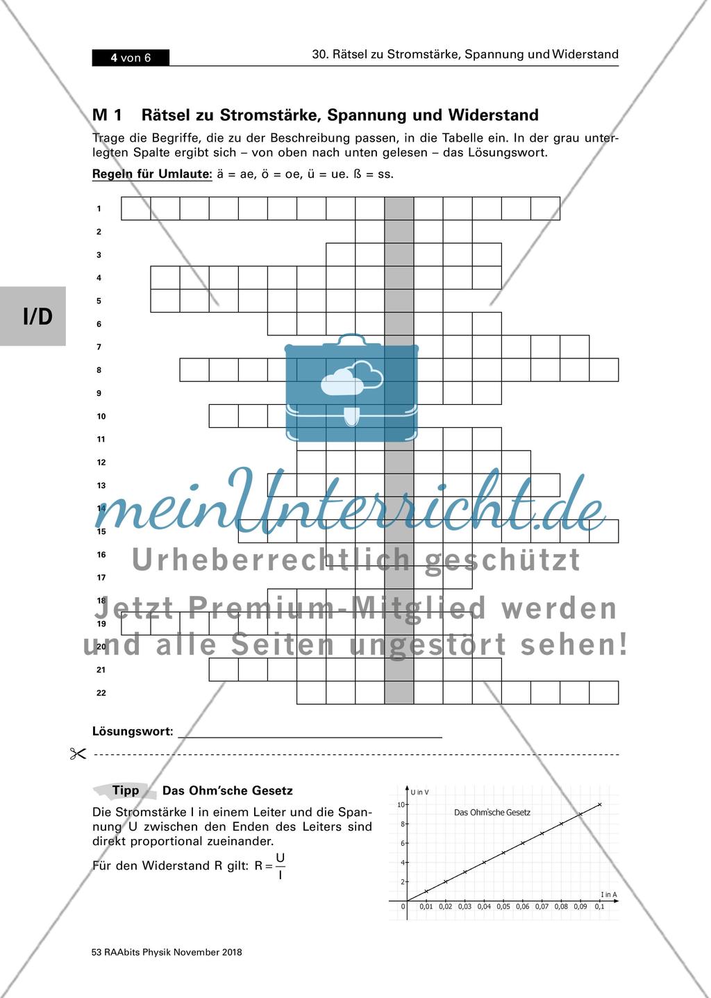 Rätsel zu Stromstärke, Spannung und Widerstand Stand: Nov. 2018 Preview 4