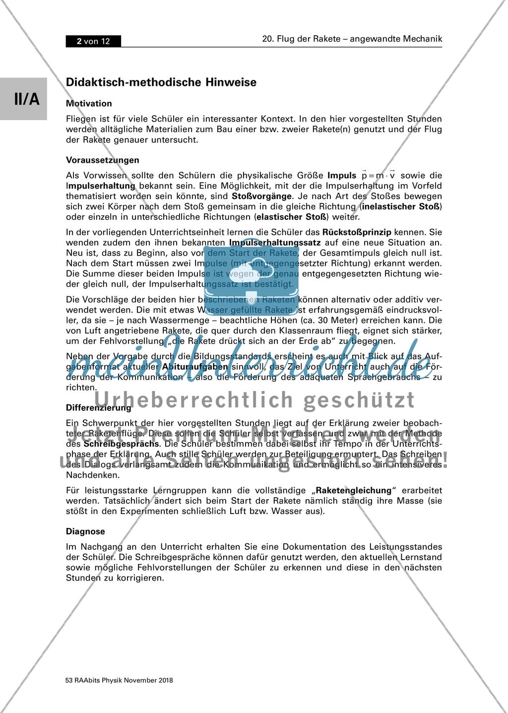 Flug der Rakete - angewandte Mechanik Preview 2