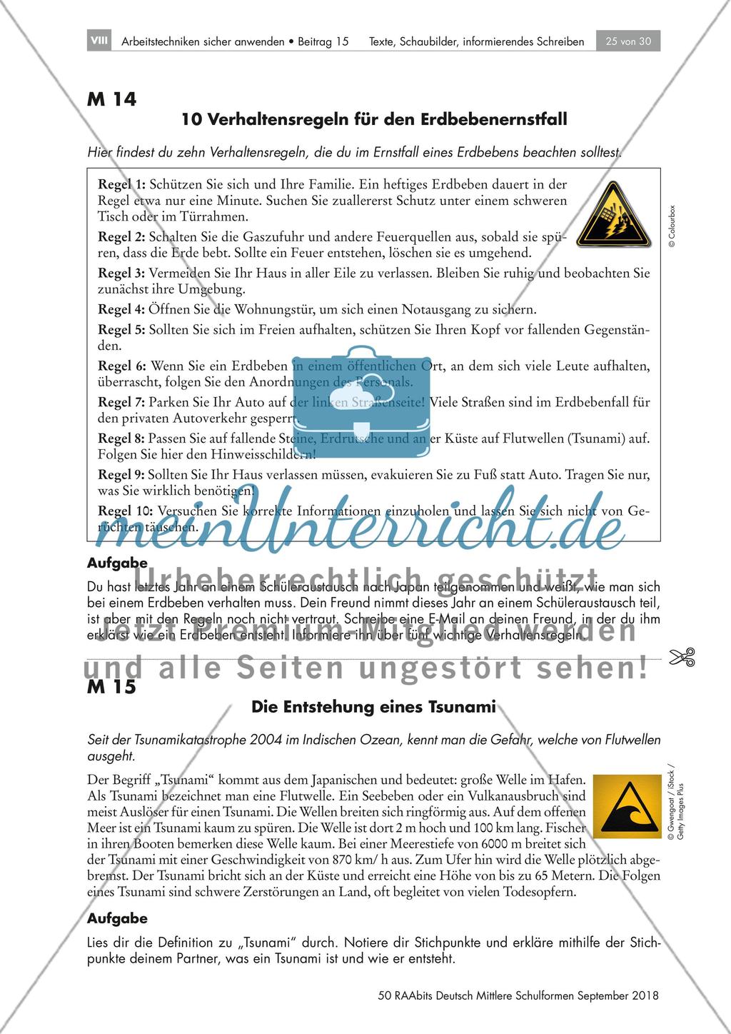 Verfassen eines informierenden Textes: Verhalten bei Erdbeben Preview 1