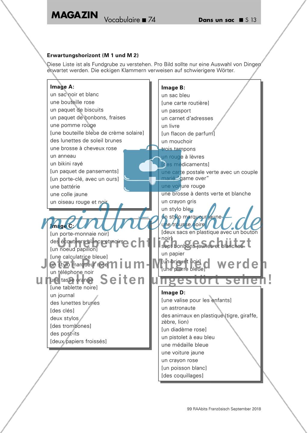 Wortschatzarbeit: Tascheninhalte Preview 13