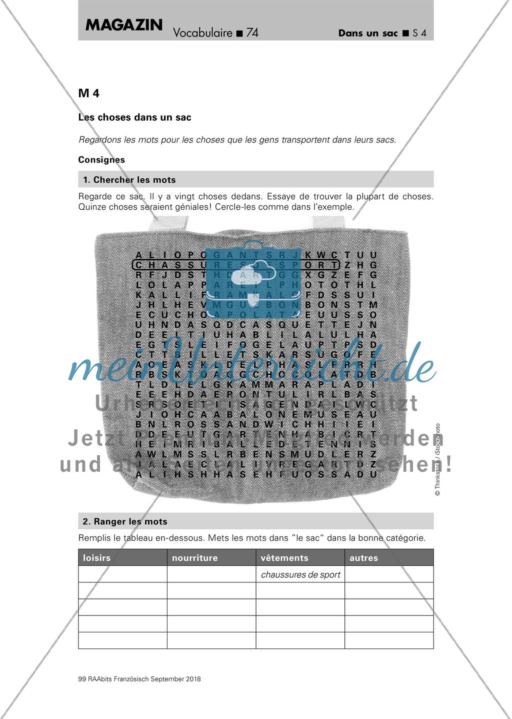 Wortschatzarbeit: Tascheninhalte Preview 4