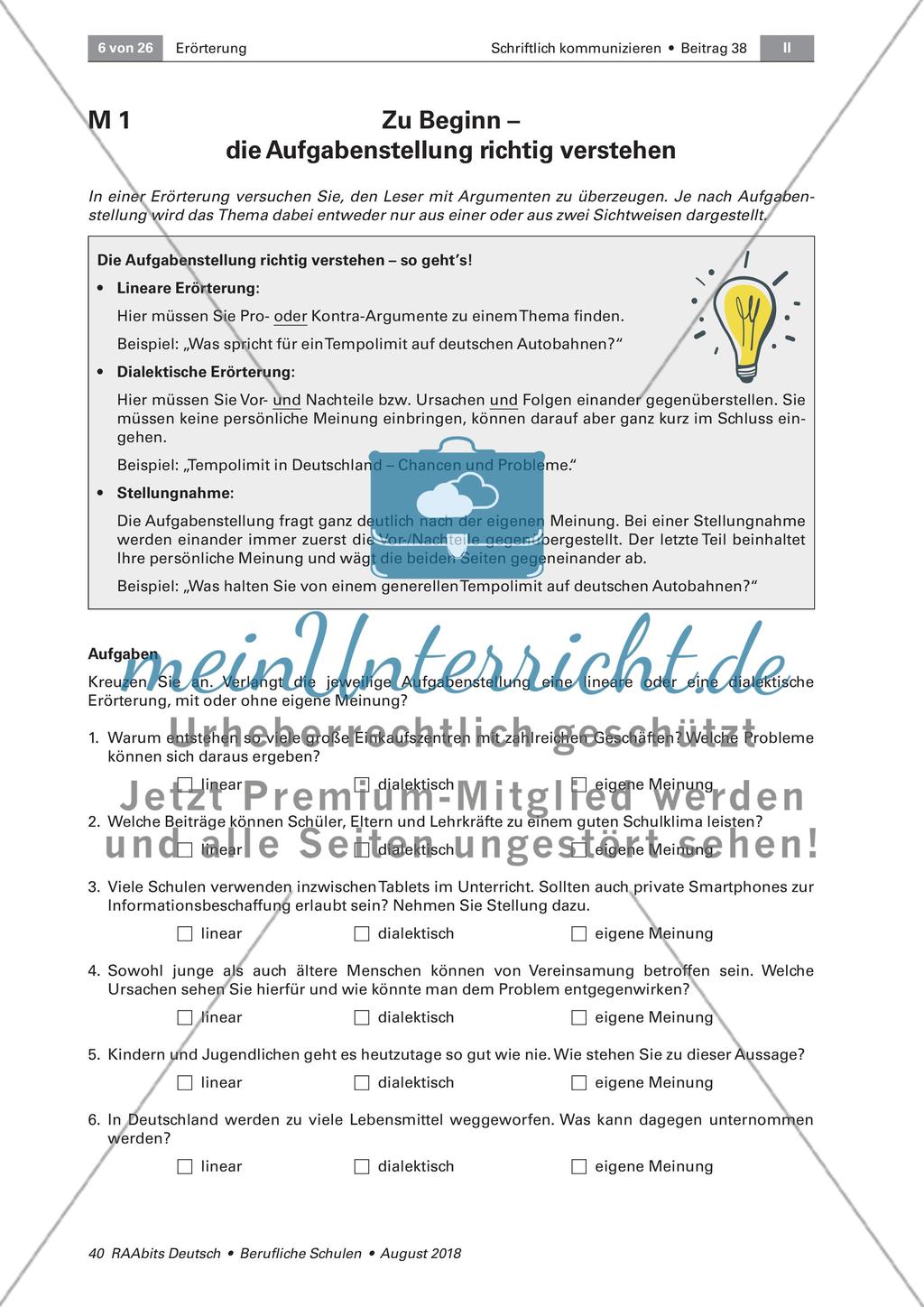 Die Aufgabenstellung einer Erörterung richtig verstehen Preview 1