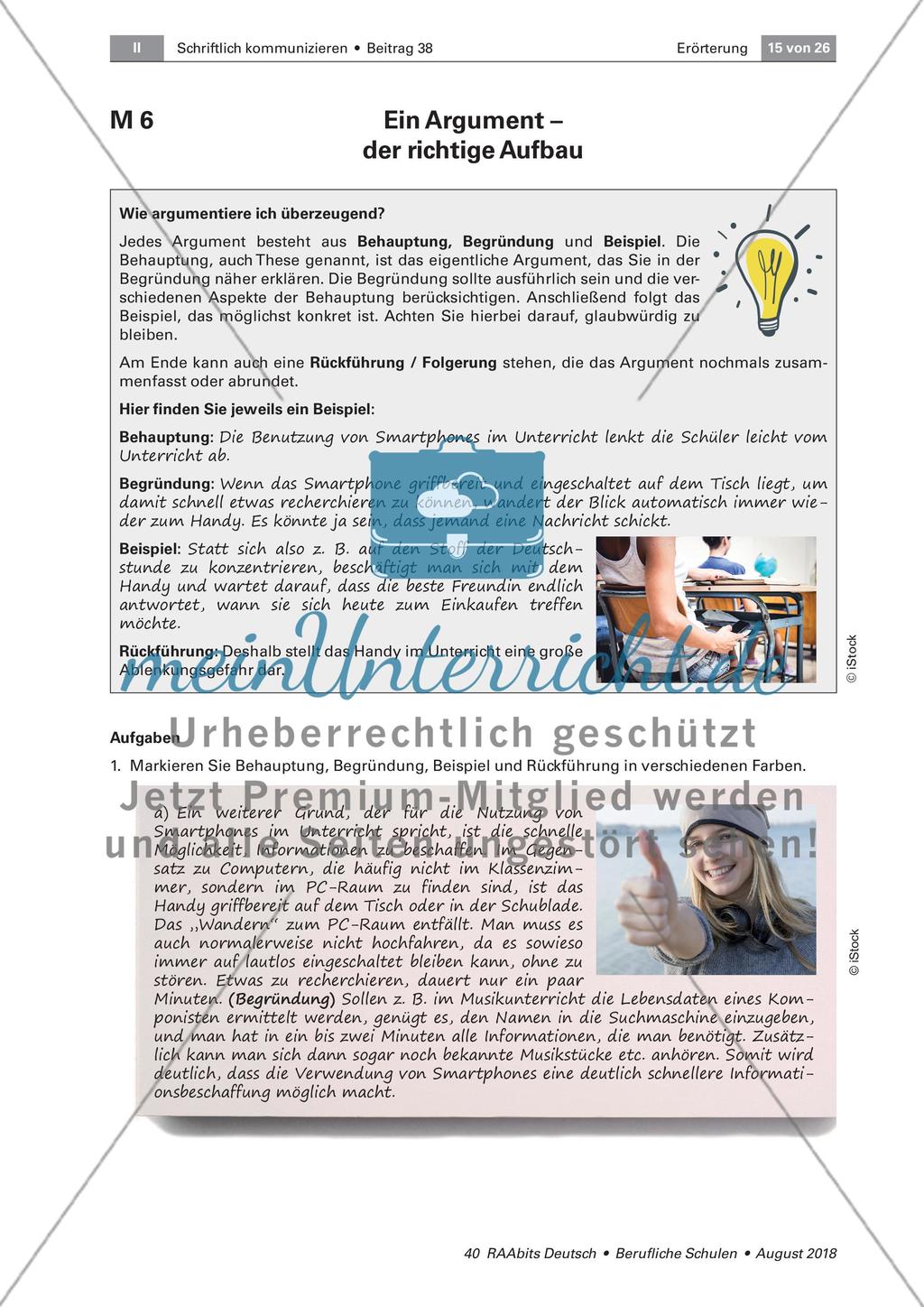 Der Aufbau eines Arguments in einer Erörterung Preview 1