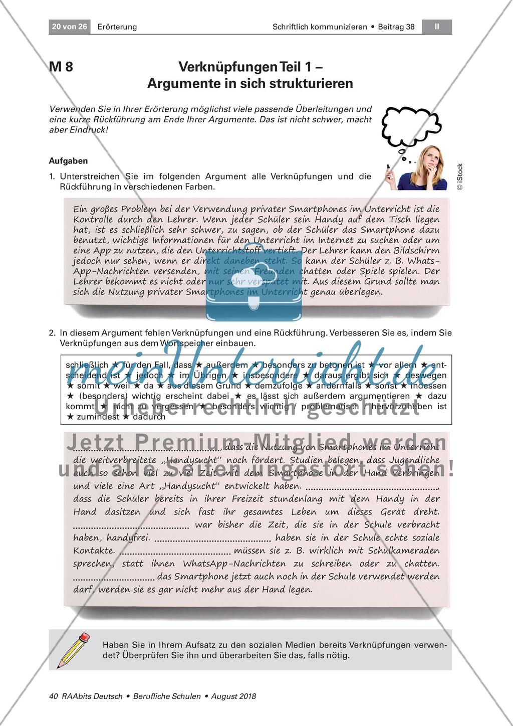 Argumente in einer Erörterung strukturieren und miteinander verknüpfen Preview 1