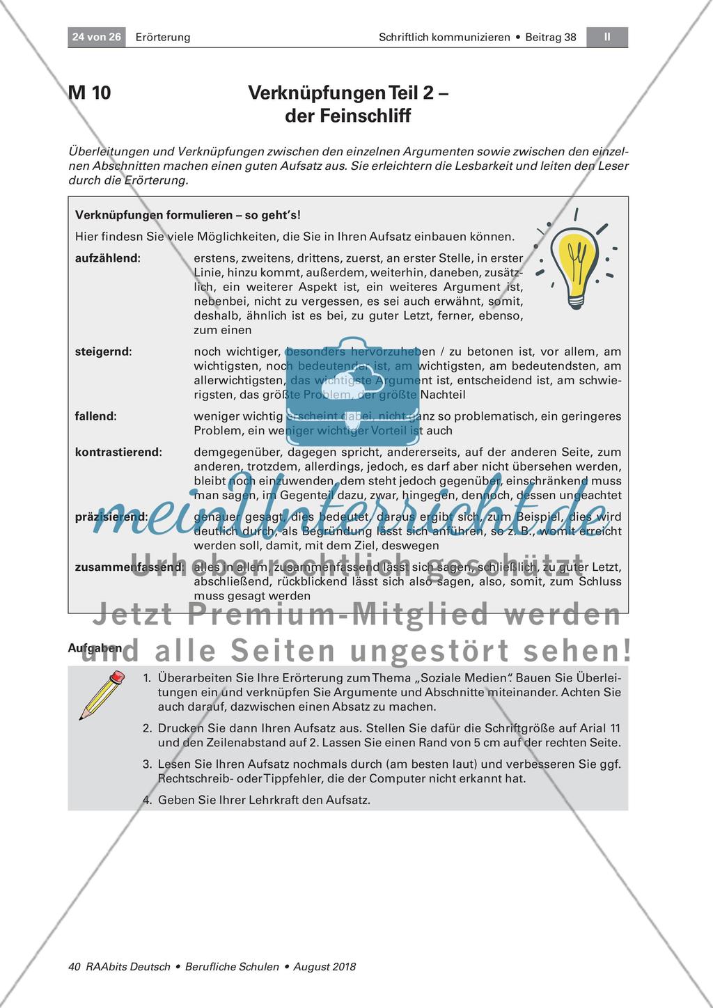 Die Überarbeitung einer Erörterung zur Vorbereitung einer Schreibkonferenz Preview 2