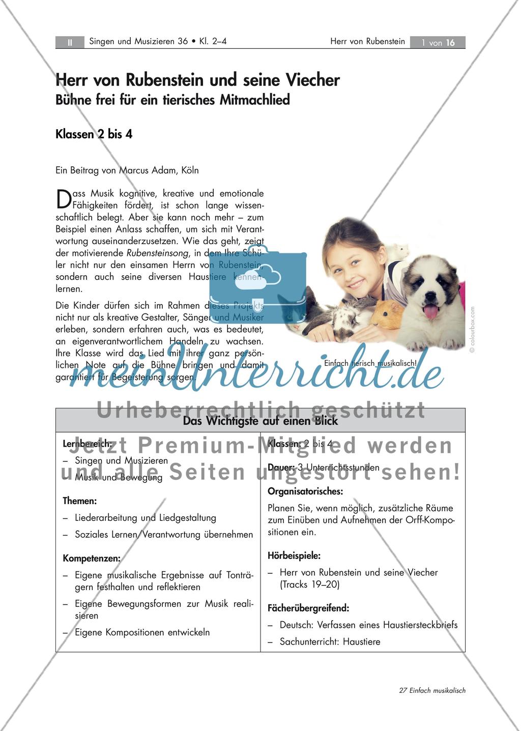 Herr von Rubenstein und seine Viecher - Bühne frei für ein tierisches Mitmachlied mit 2 Audio-Tracks, Stand: 09/2018 Preview 1