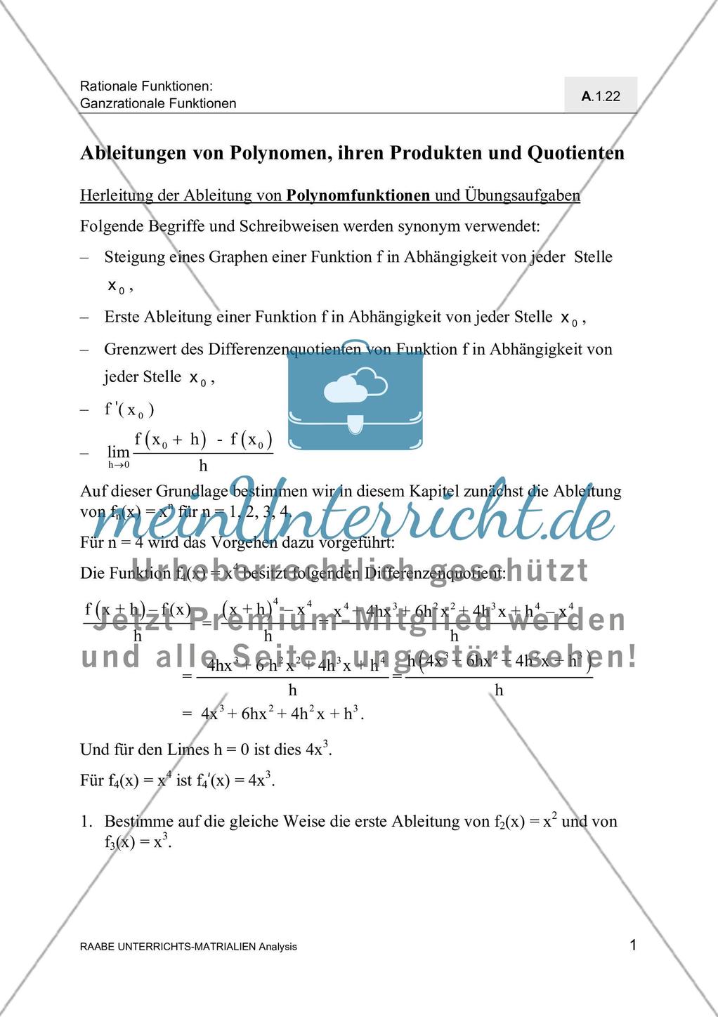 Ableitungen von Polynomen, ihren Produkten und Quotienten Preview 3