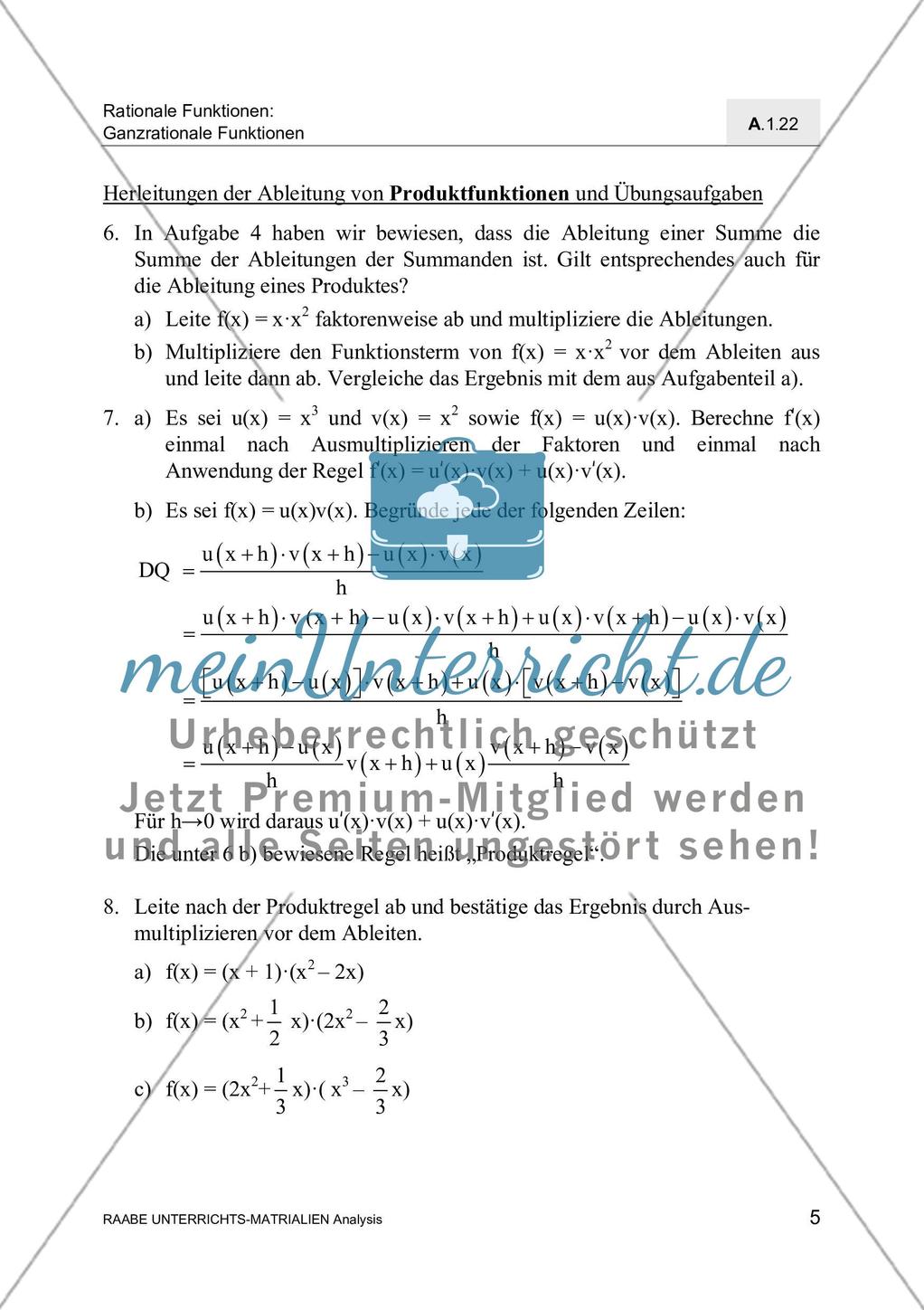 Ableitungen von Polynomen, ihren Produkten und Quotienten Preview 7