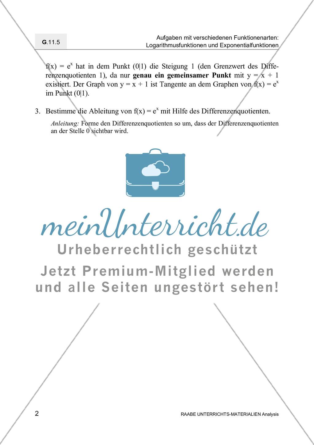 Ableitungen von Exponential- und Logarithmusfunktionen Preview 4