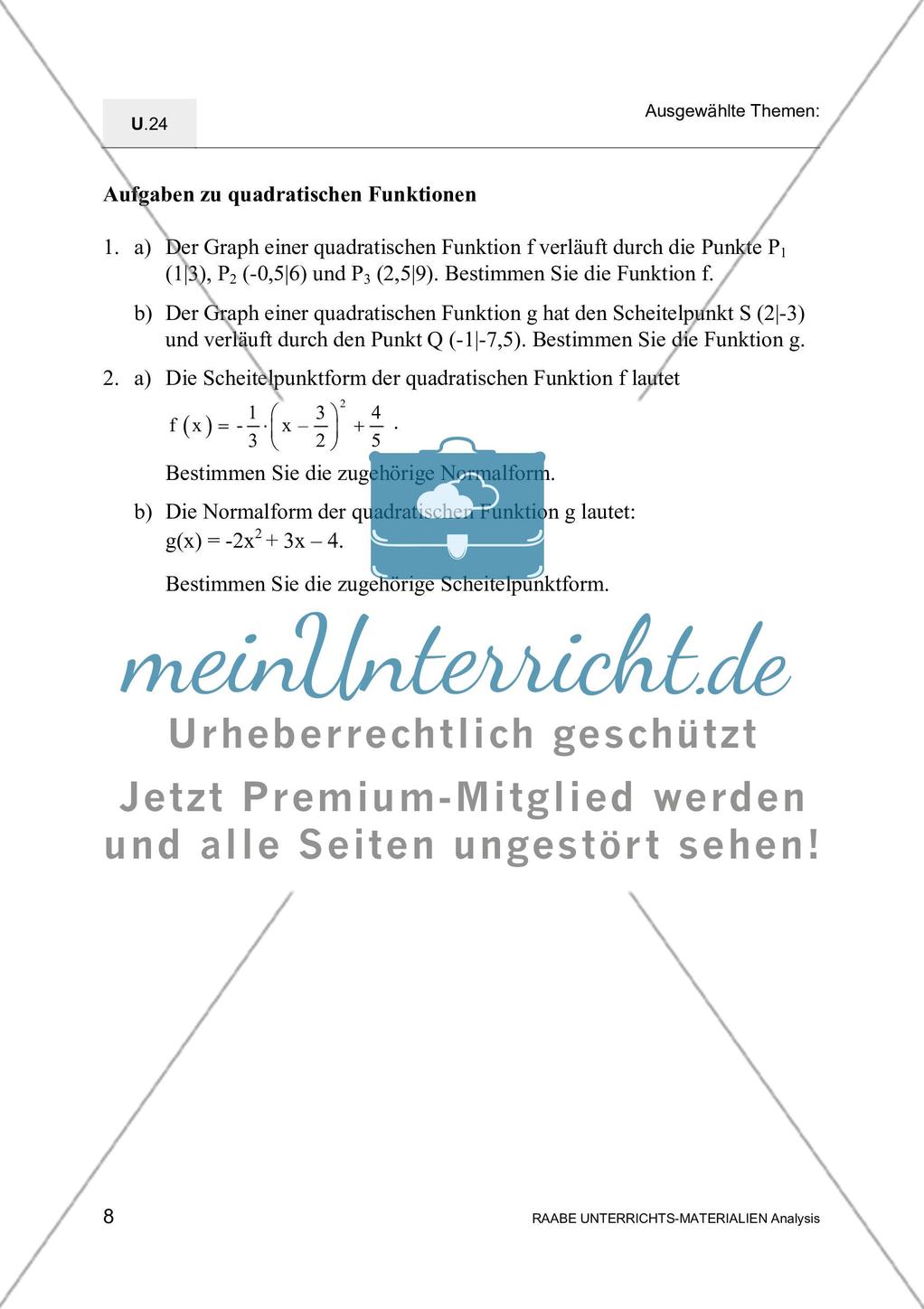 Untersuchung linearer und quadratrischer Funktionen Preview 10