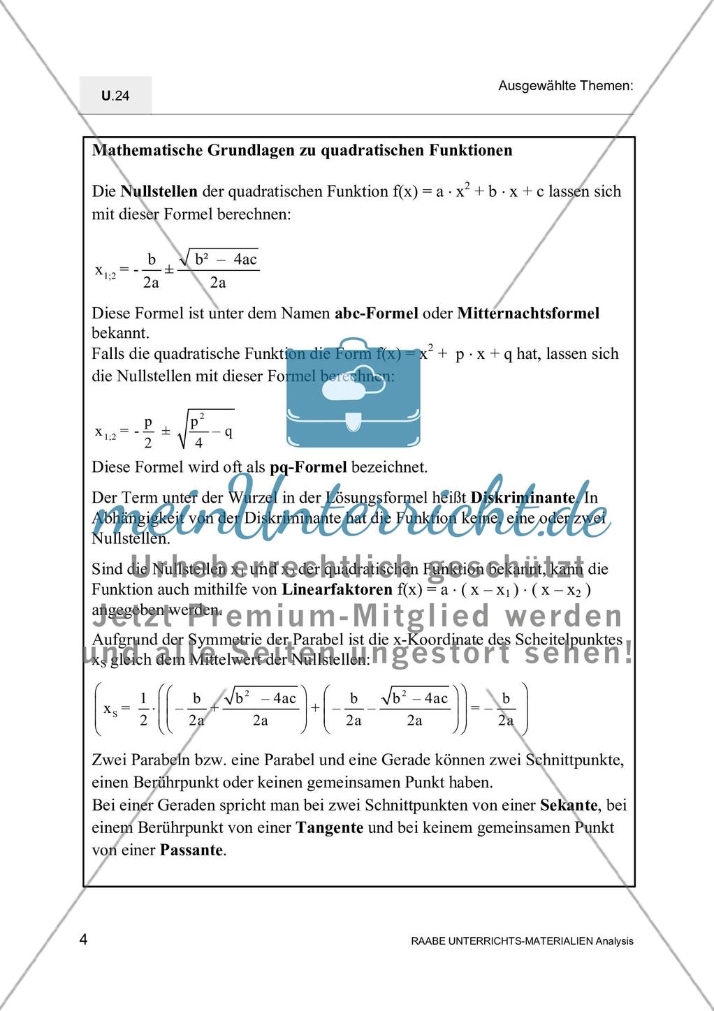 Untersuchung linearer und quadratrischer Funktionen Preview 6