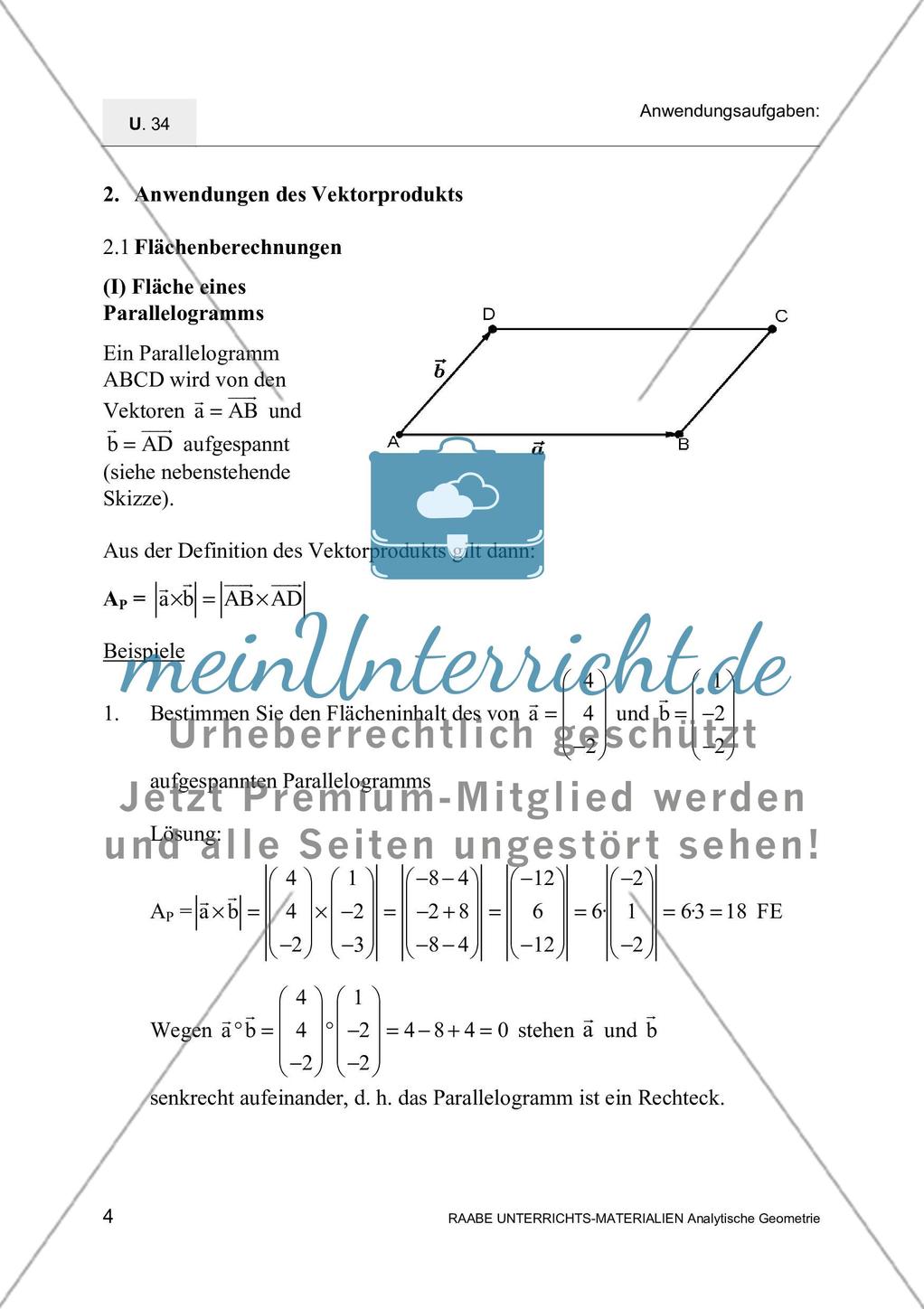 Das Vektorprodukt: Flächenberechnungen Preview 6