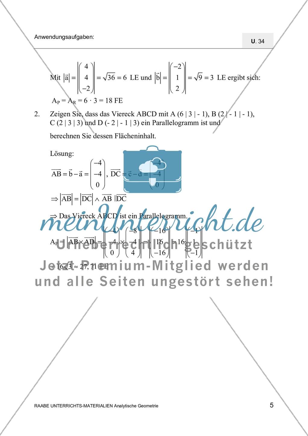 Das Vektorprodukt: Flächenberechnungen Preview 7